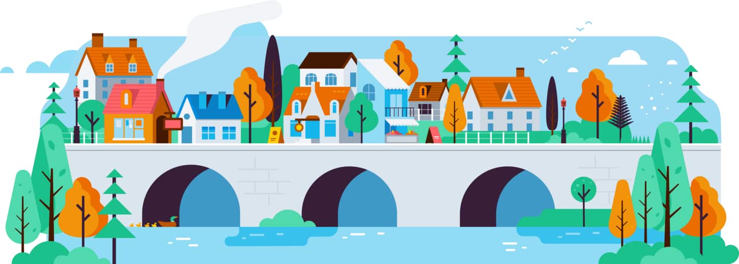 An illustraion of a village in the UK