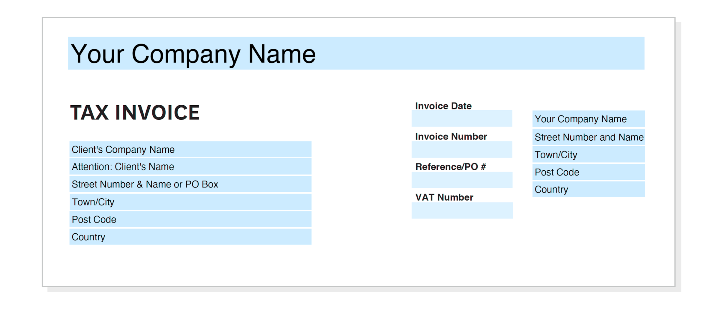 Top section of an invoice where supplier and customer’s details are entered.