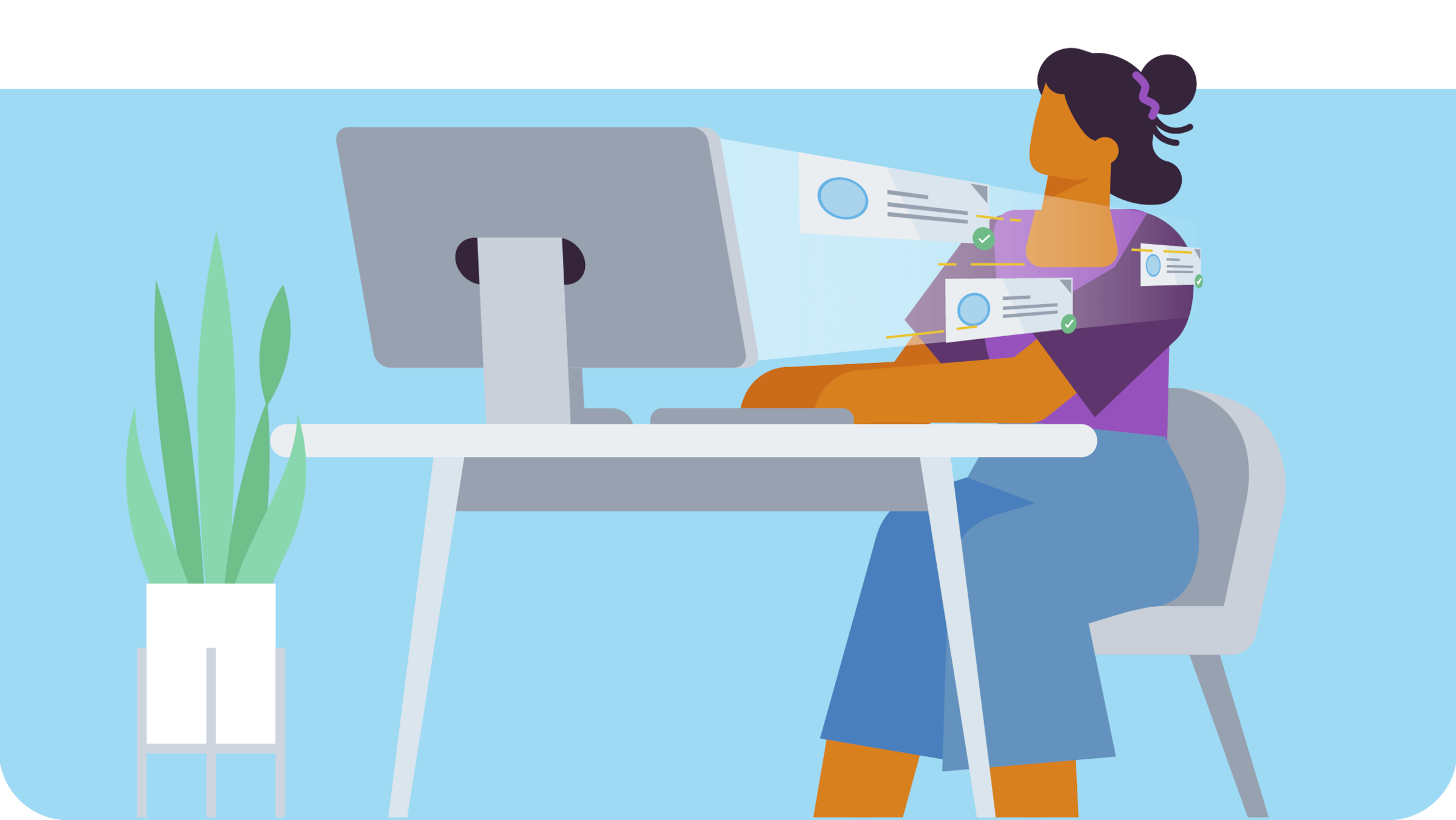 Person in home office using computer and finance software