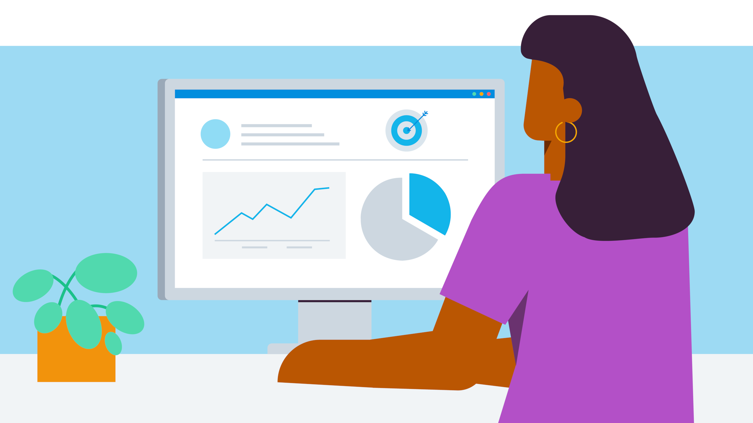 Accountant looking at monitor with graphs