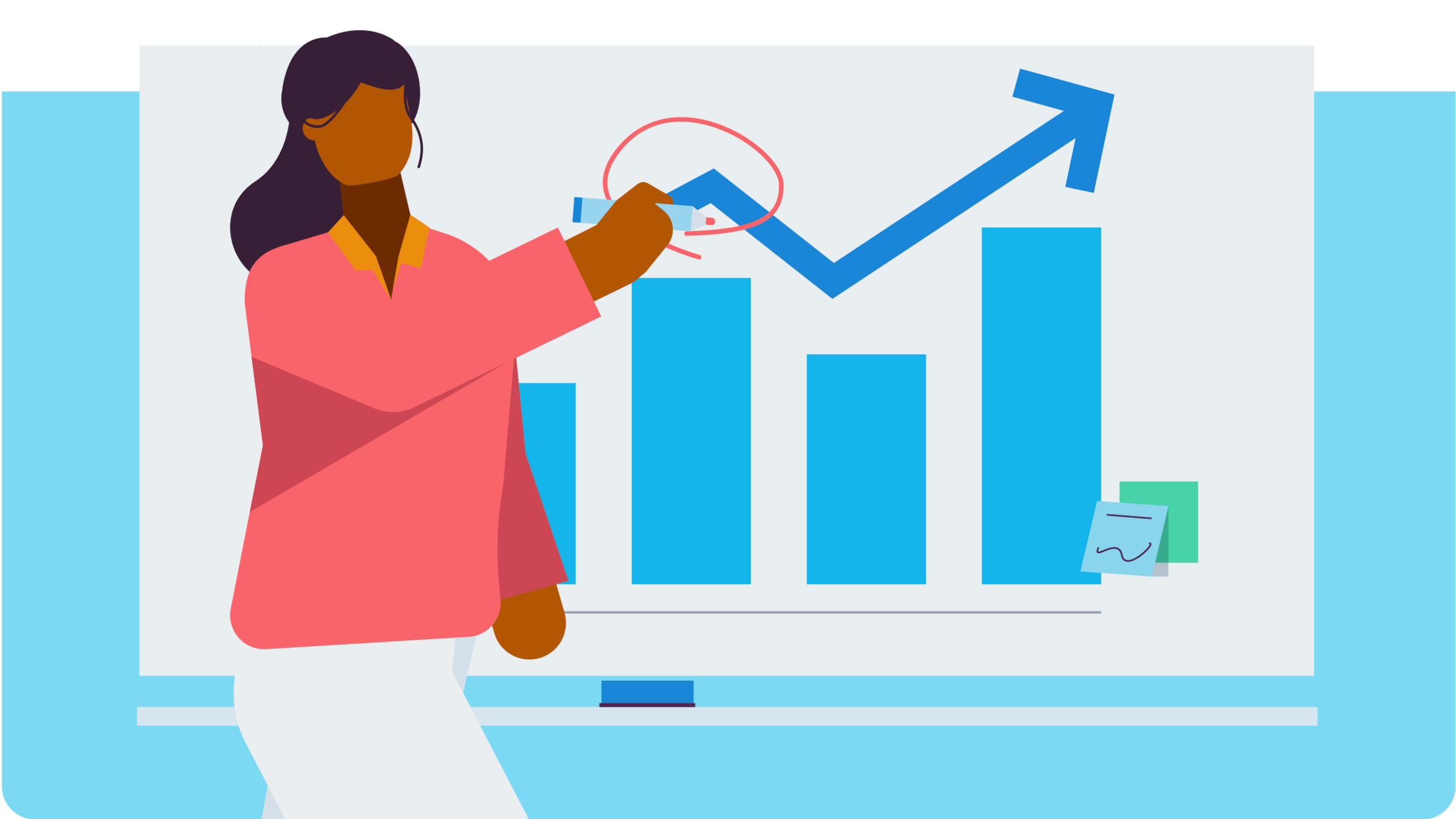 Illustrated person circling a graph on a whiteboard.