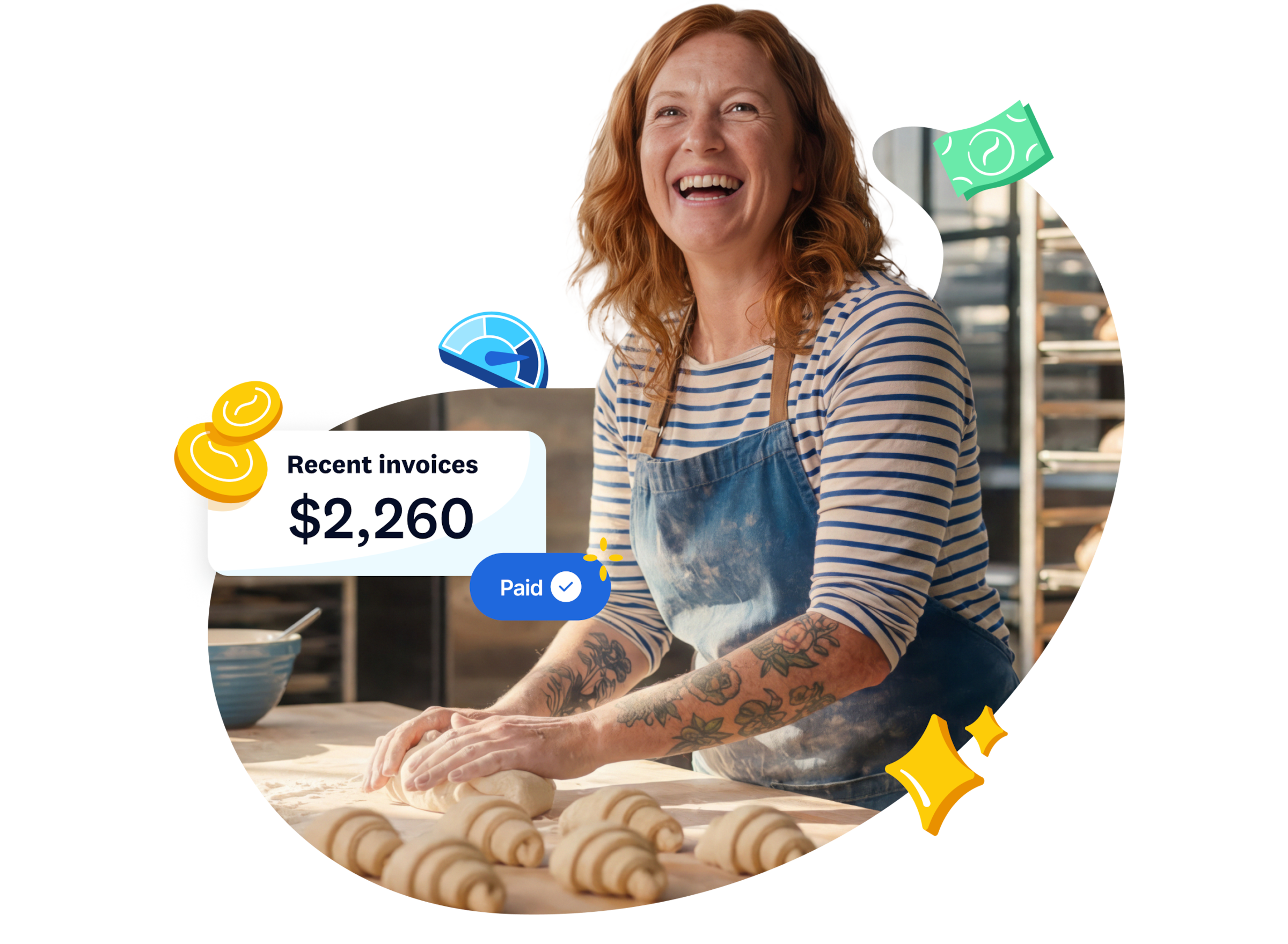 Baker rolling croissants, with Xero invoice and payment