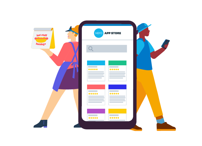 A Xero App Store screen showing connected apps and third party apps that integrate with Xero.