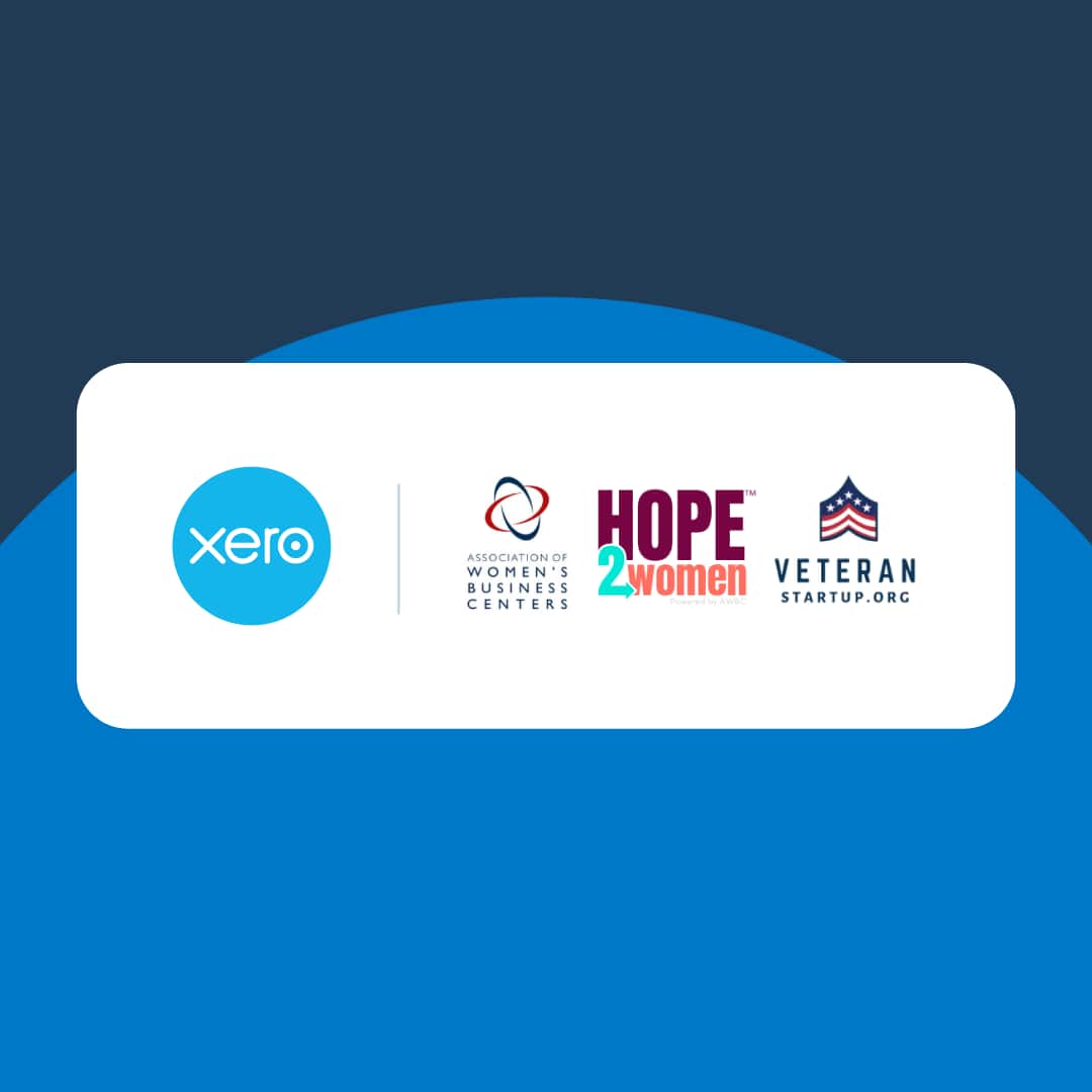 Xero logo alongside the AWBC, Hope2Women and Veteran Startup logos
