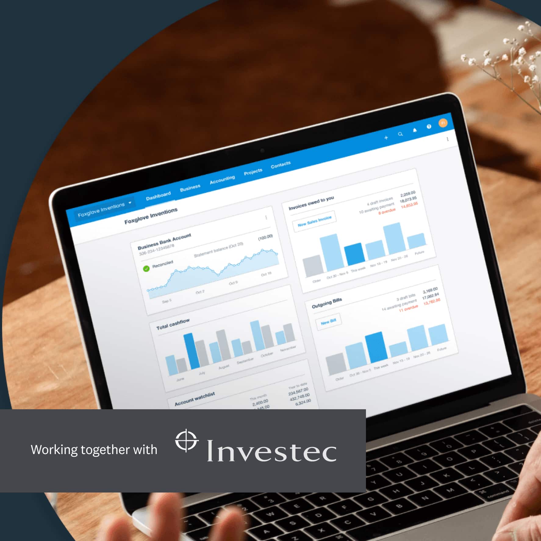 A laptop open, showing the Xero accounting software dashboard