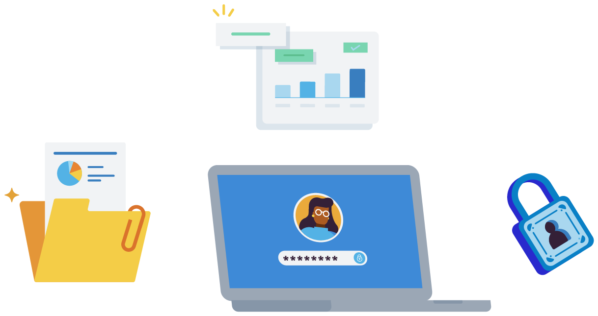 Data from different sources flows securely into a computer.