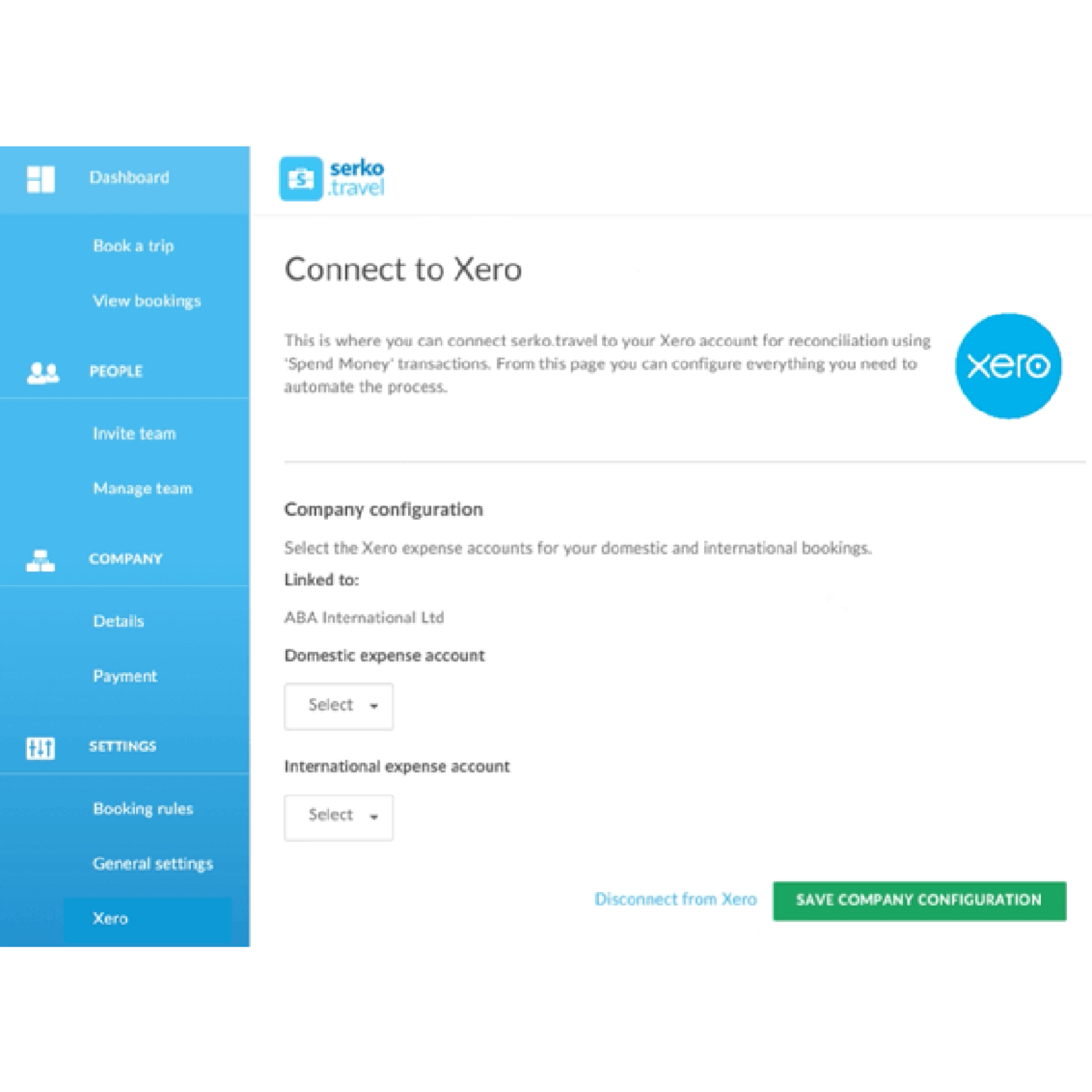Connecting to Xero on the serko.travel app