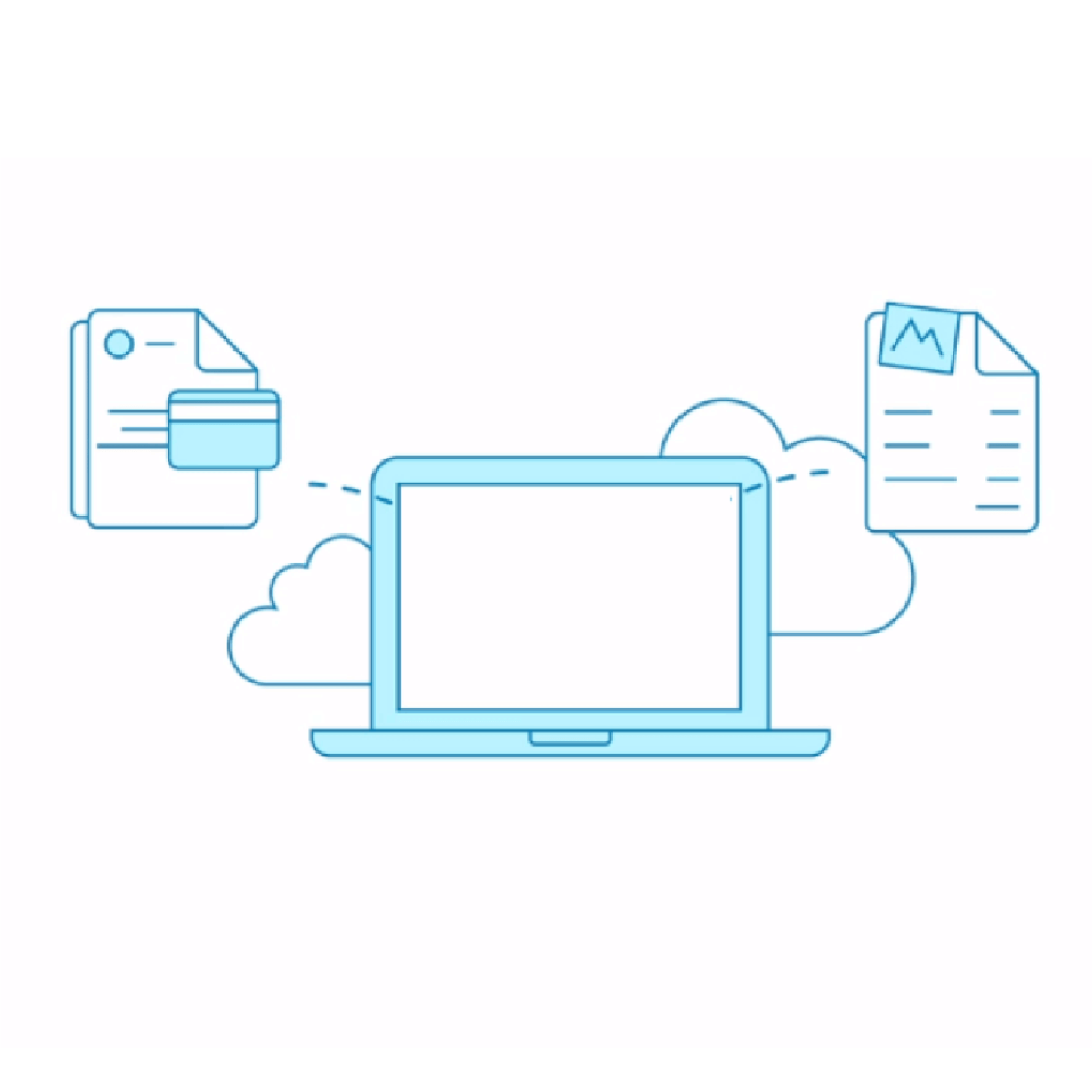 Documents around a laptop