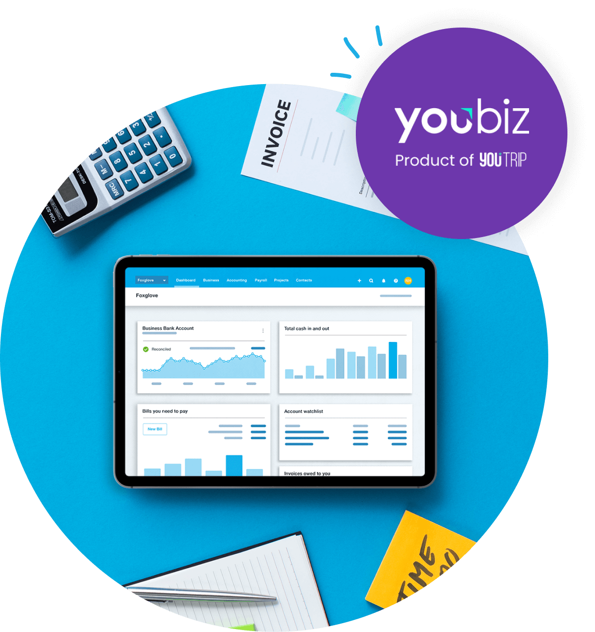 Key financial data displays in charts and tables on the Xero dashboard.