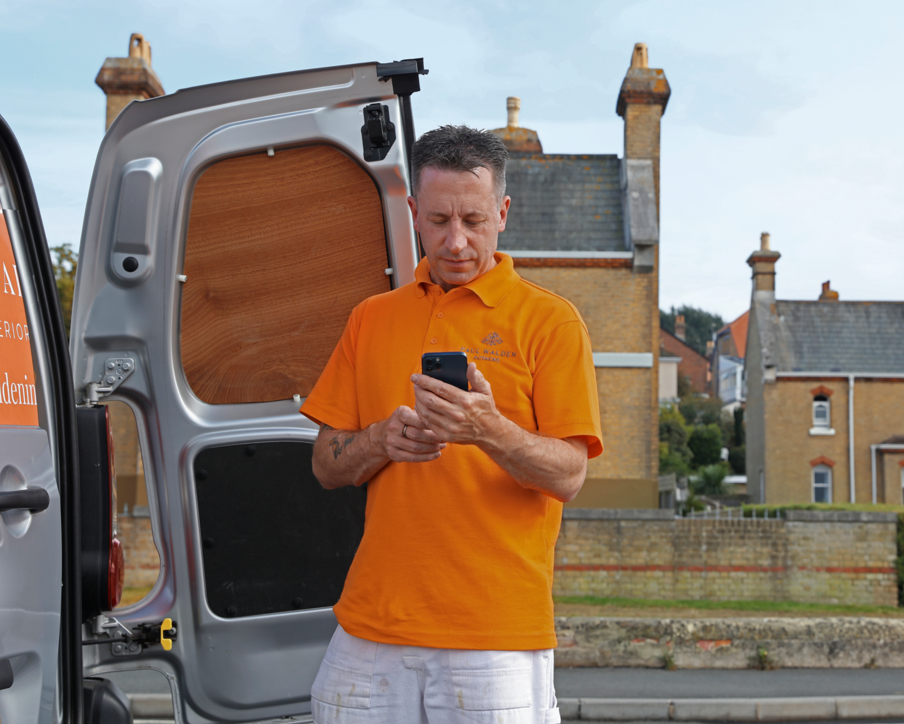 Standing outside van