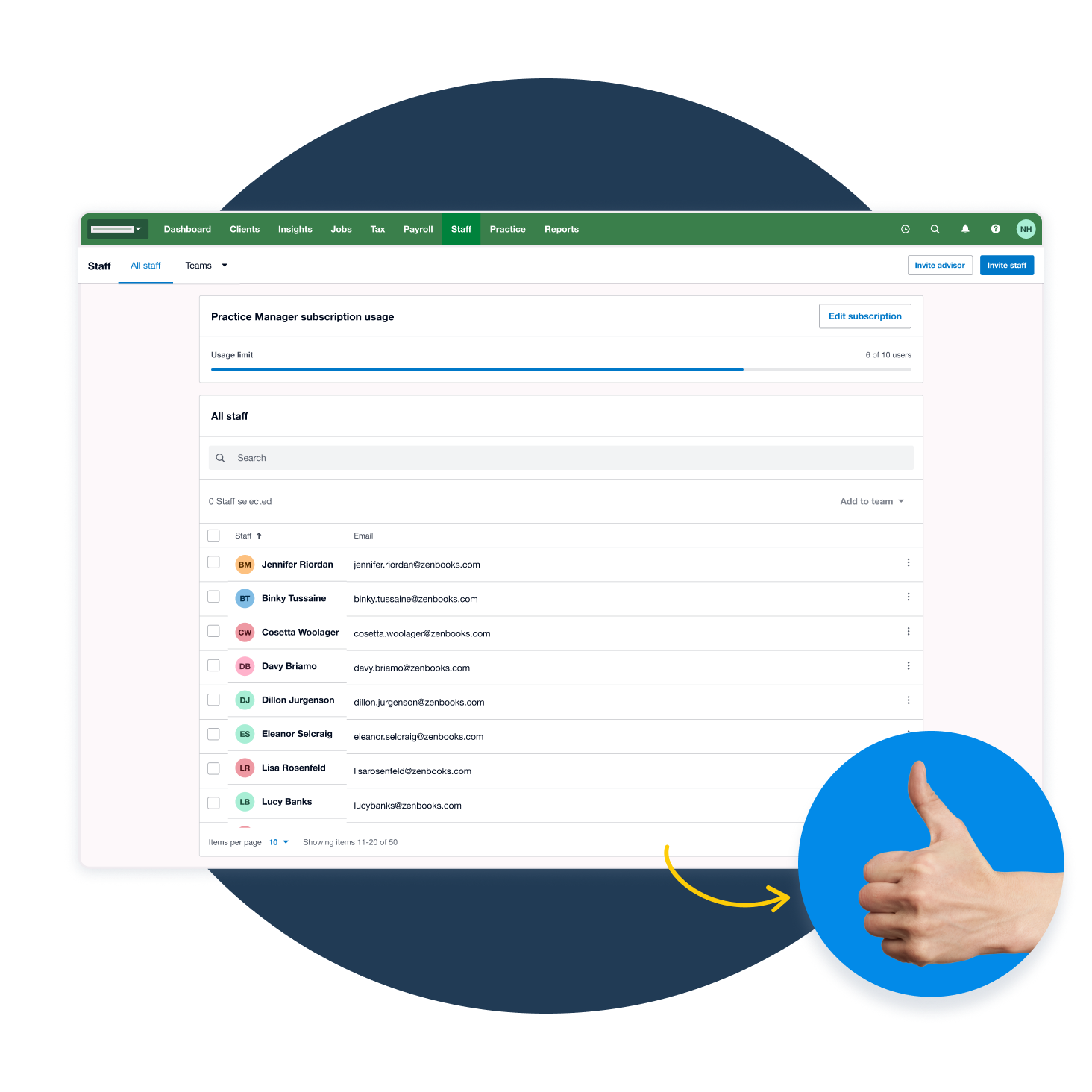 A laptop in landscape view shows the Xero practice manager job management screen