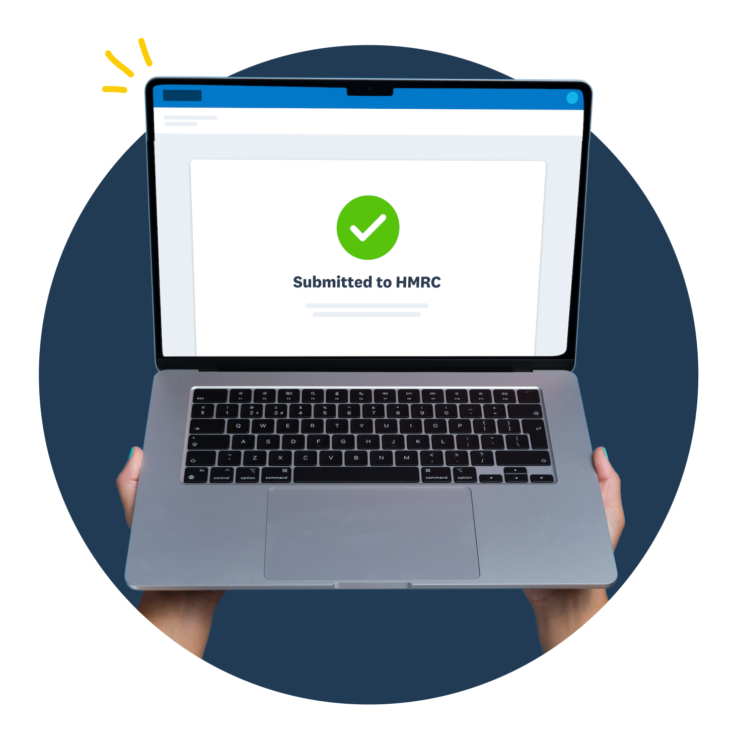 Laptop showing HMRC tick and completed.