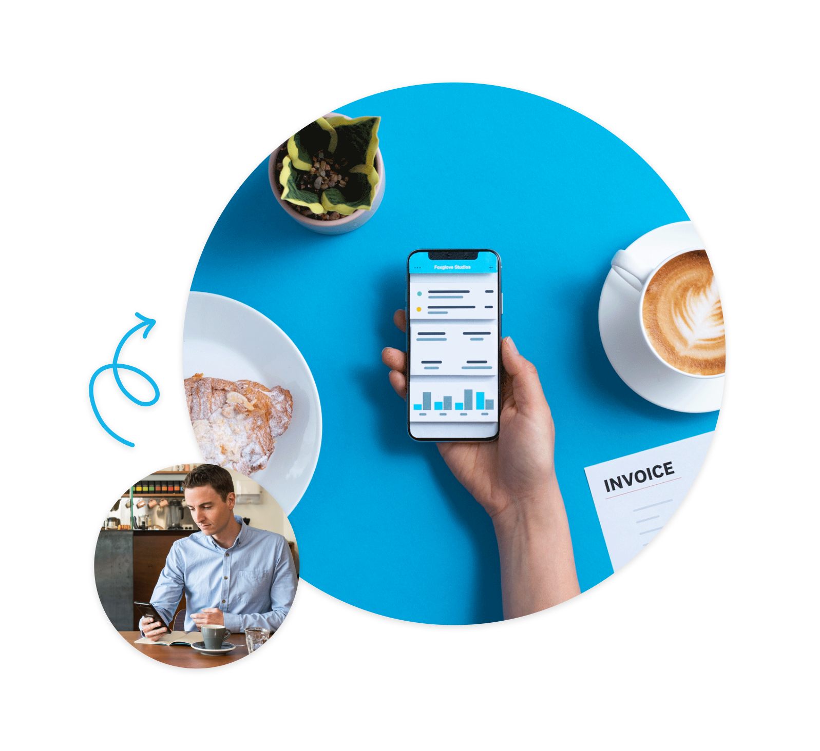 Illustration of business owner checking cash flow in the Xero accounting app.