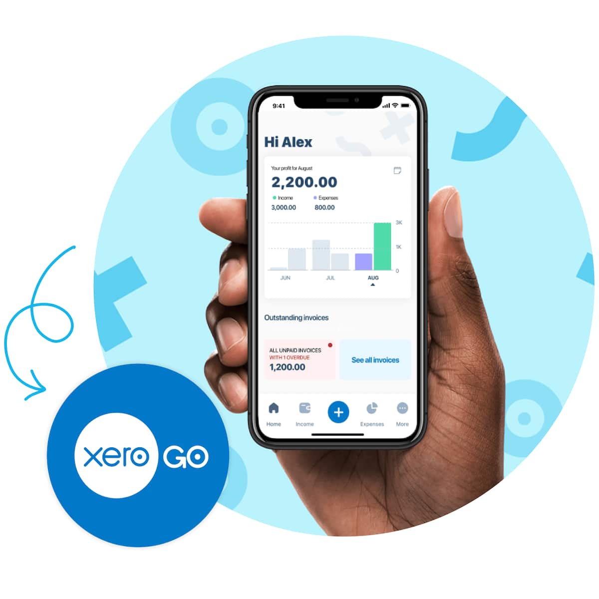 A person is holding a phone that shows how their business is performing.