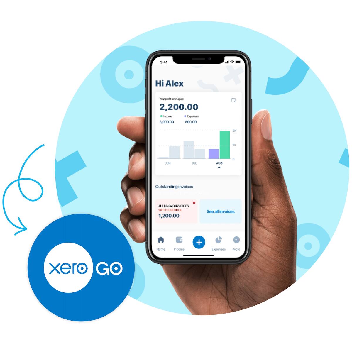 A person is holding a phone that shows how their business is performing.