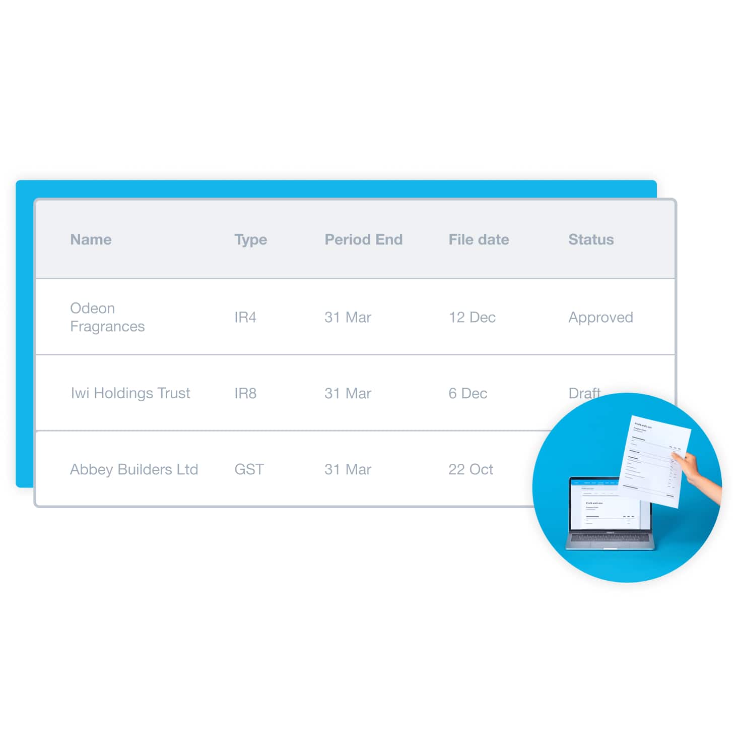 A rainbow connects an accountant working at a laptop with the tax authority via Xero.