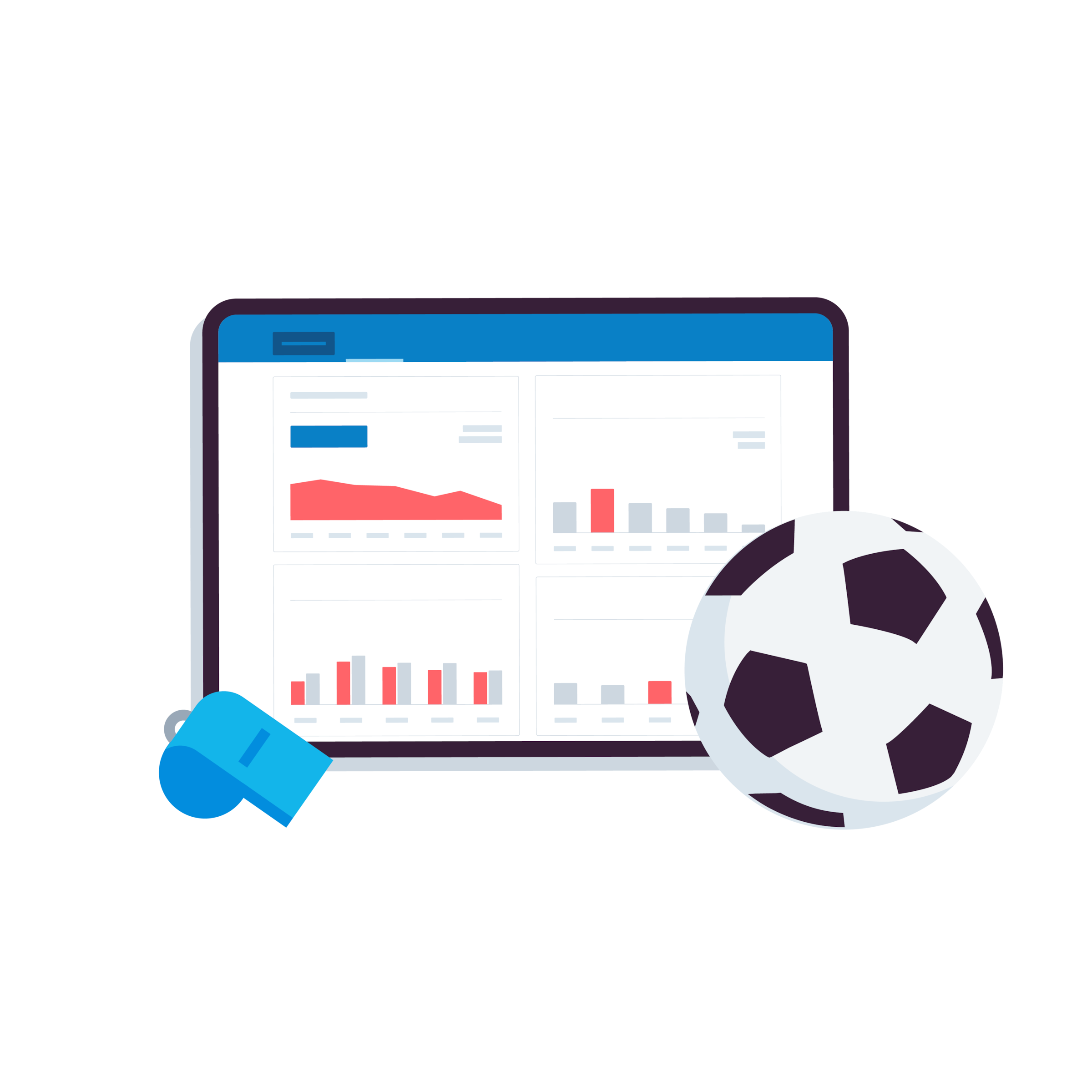 Charts on the Xero dashboard and a football 