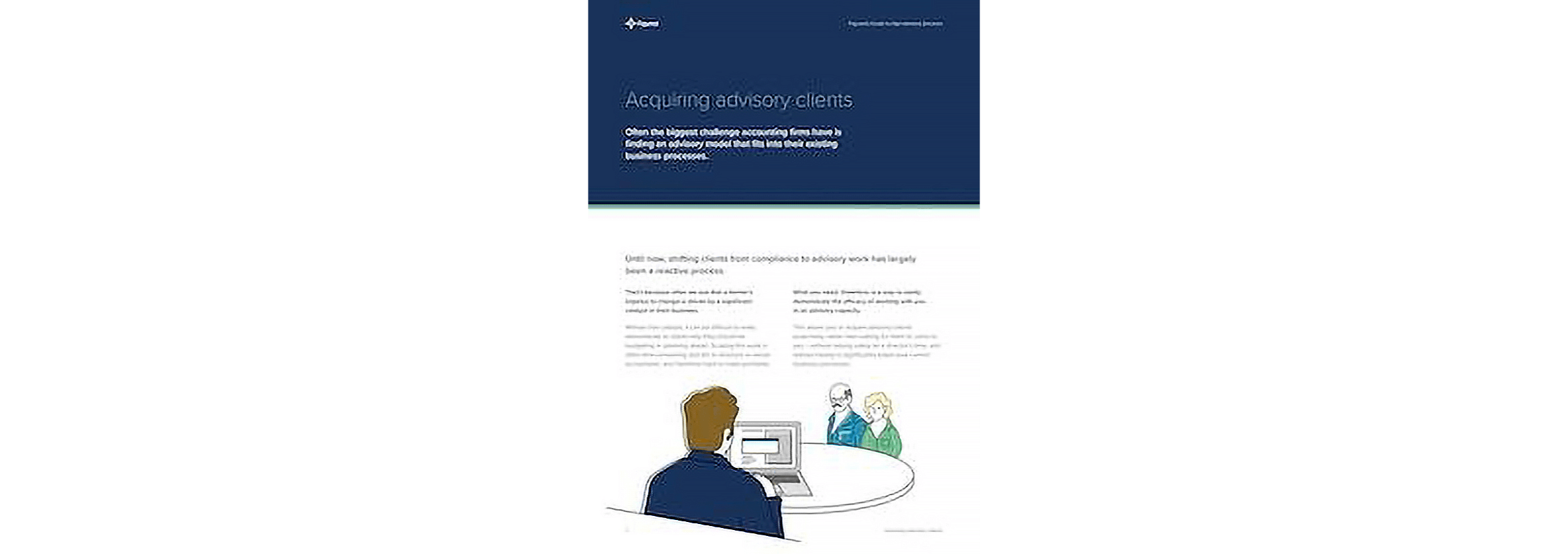 A page from the Figured partner guide to agri accounting services  showing an accountant at a table with two clients.
