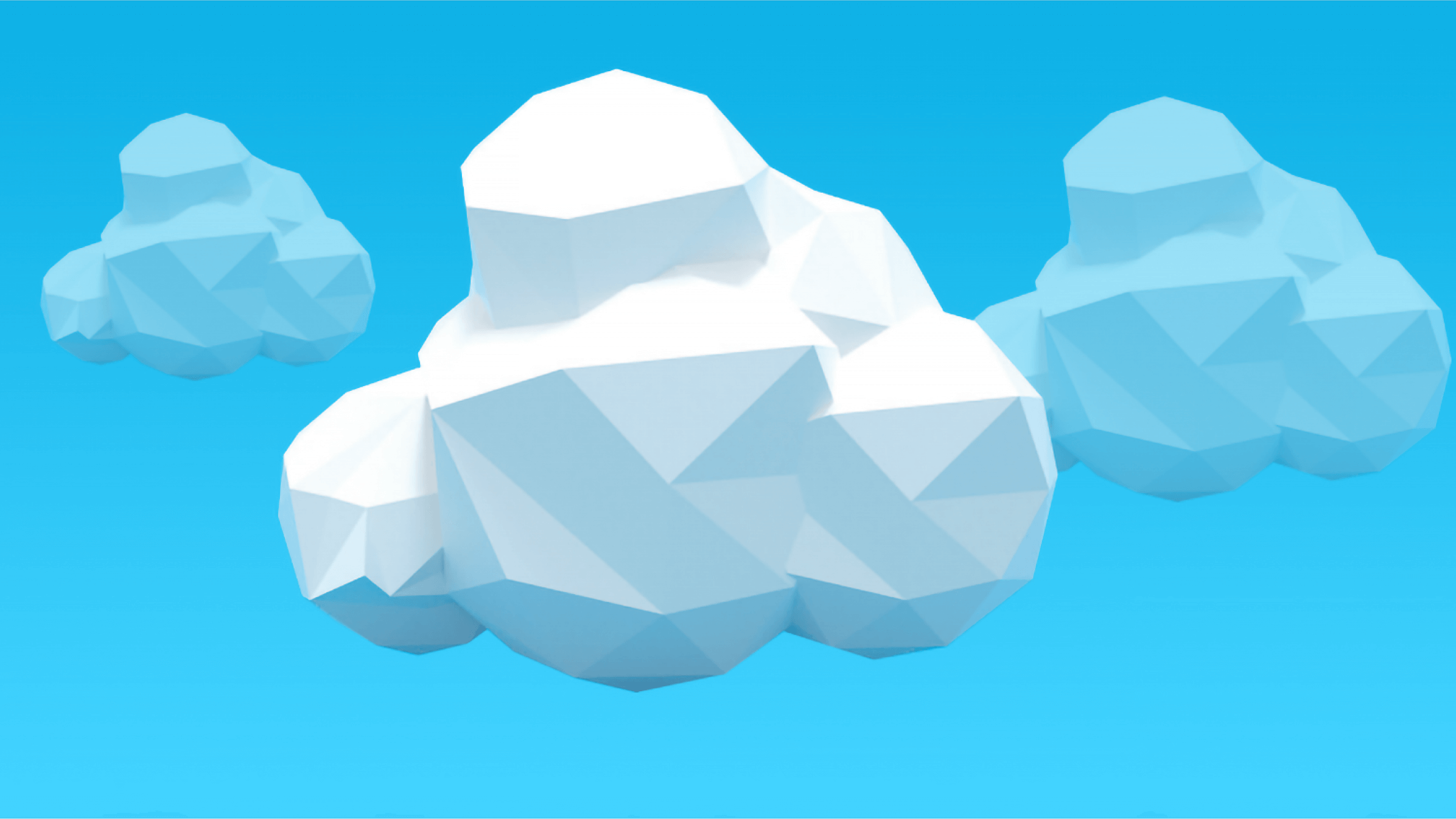Three puffy white clouds drifting across a blue sky.