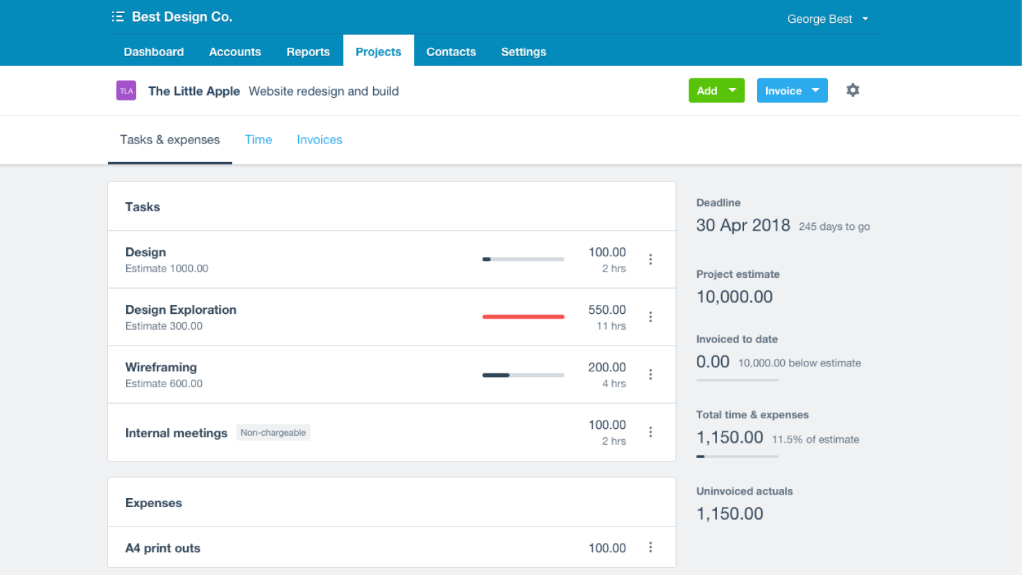 A screen in Xero Practice Manager shows tasks to be completed and actual hours to date against estimated hours.