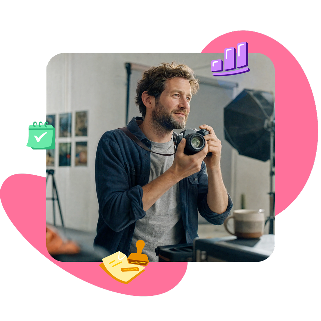 Xero photographer with camera in photo studio