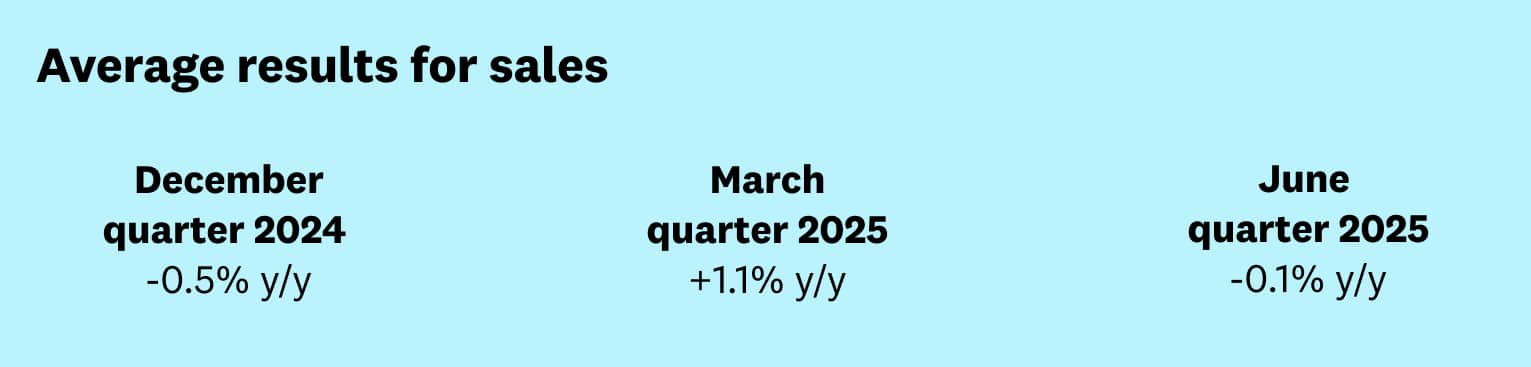 Dec qtr sales -0.5% y/y; Mar qtr sales +1.1% y/y; Jun qtr sales -0.1% y/y