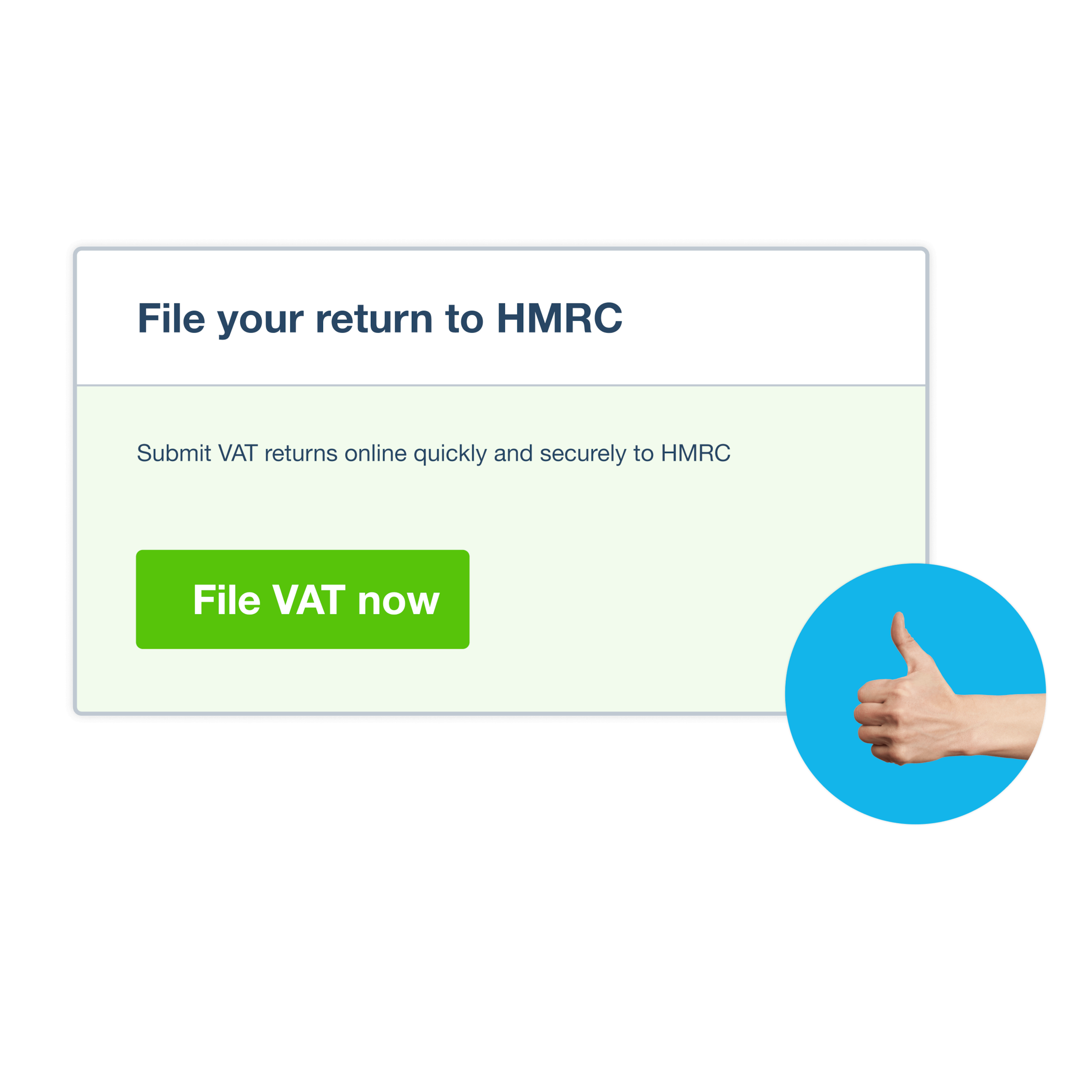 A screen displays a button for filing VAT returns with HMRC directly.