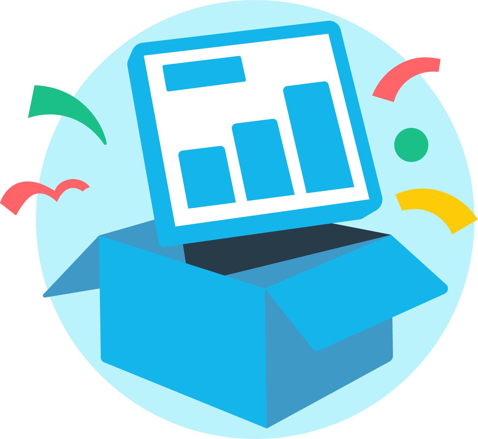 A cartoon gift box with a tablet