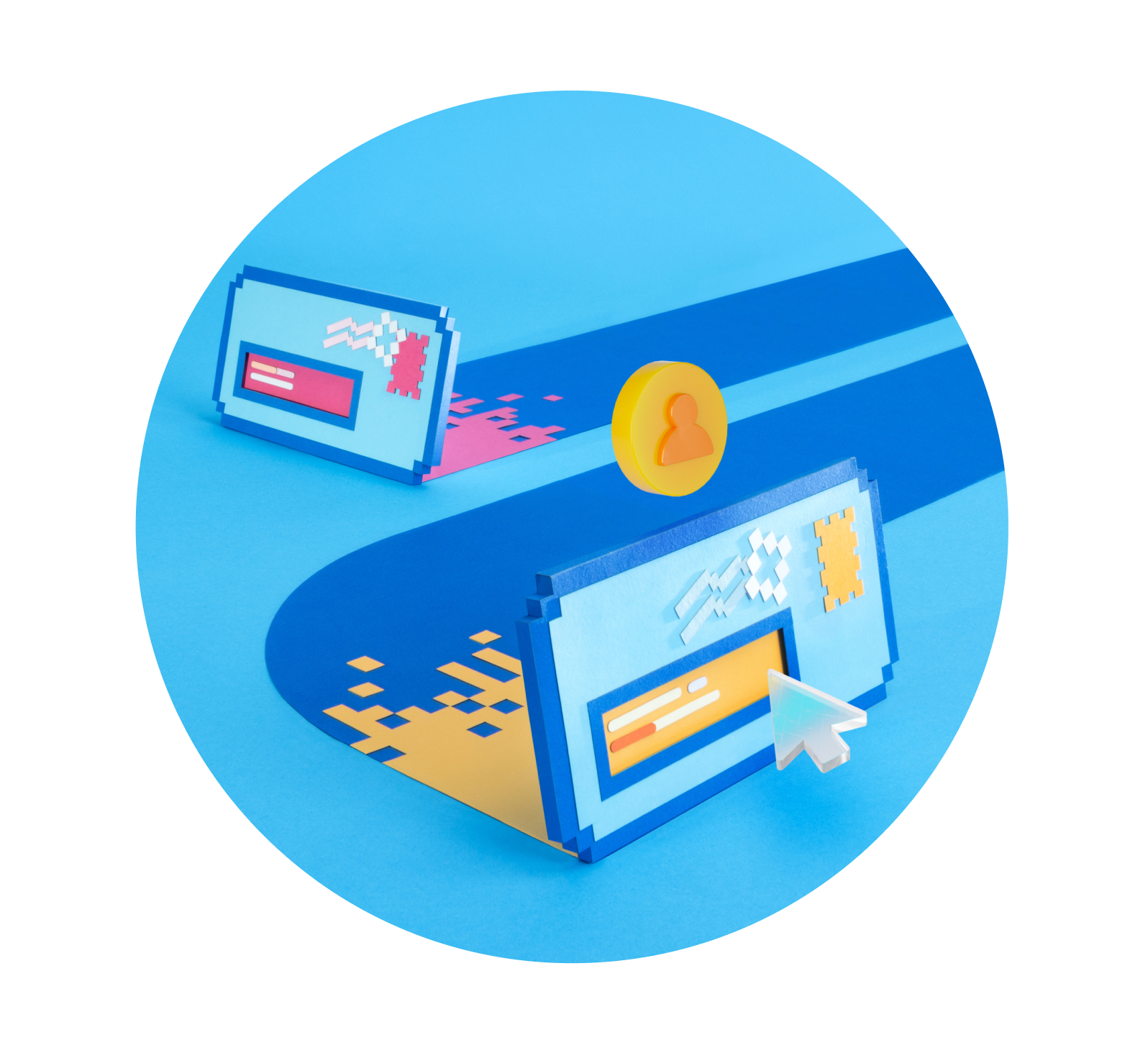 two envelopes moving on track with 3D cursor selecting one to delegate out to employee