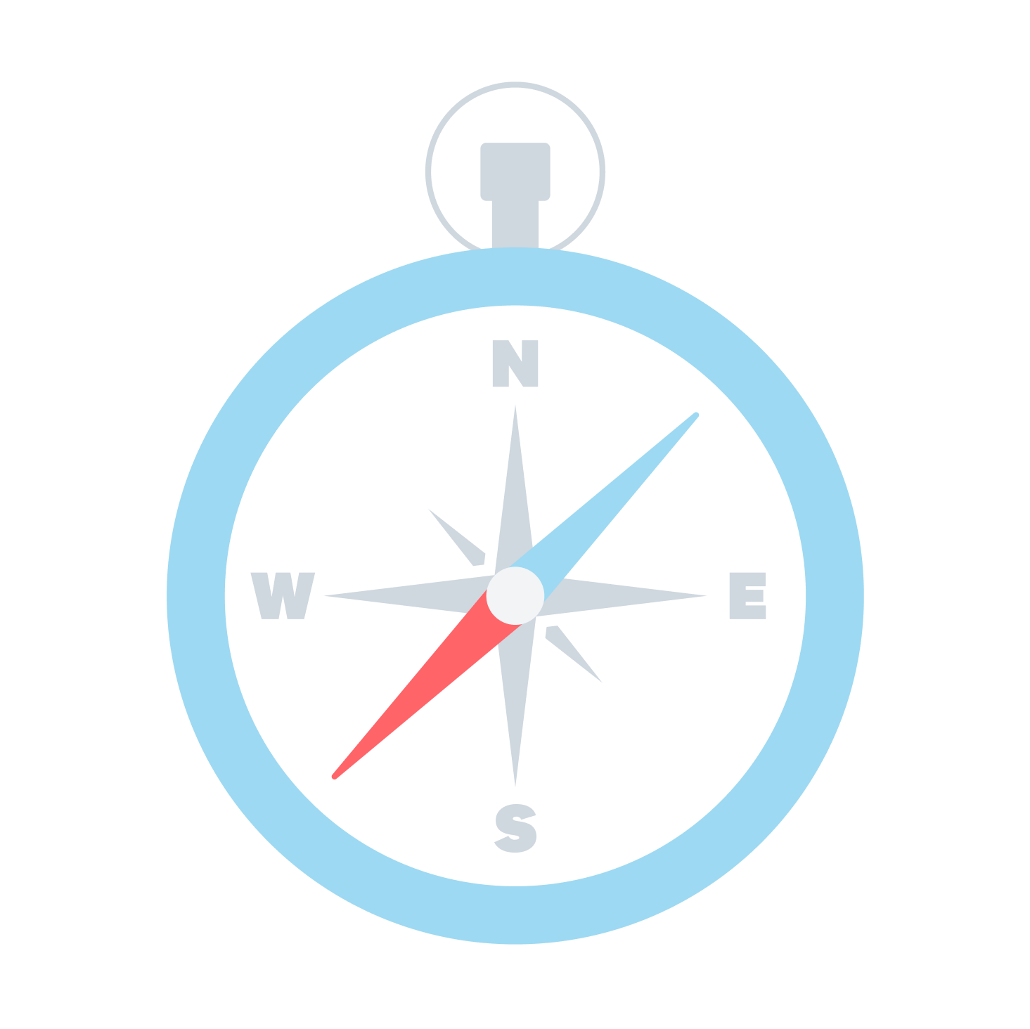 Image of a compass pointing to the south west.