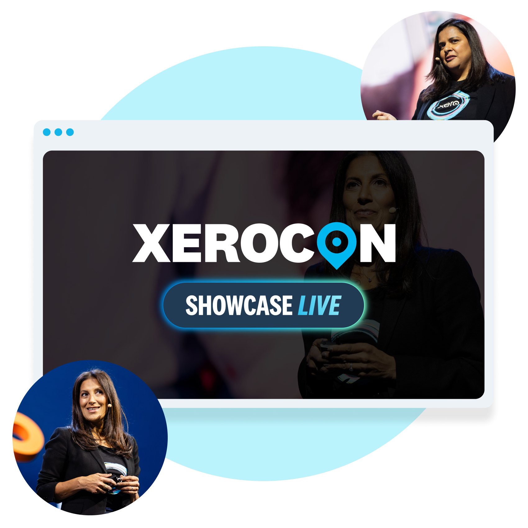 Images of both Sukhinder Singh Cassidy and Diya Jolly as well as the Xerocon Showcase Live logo