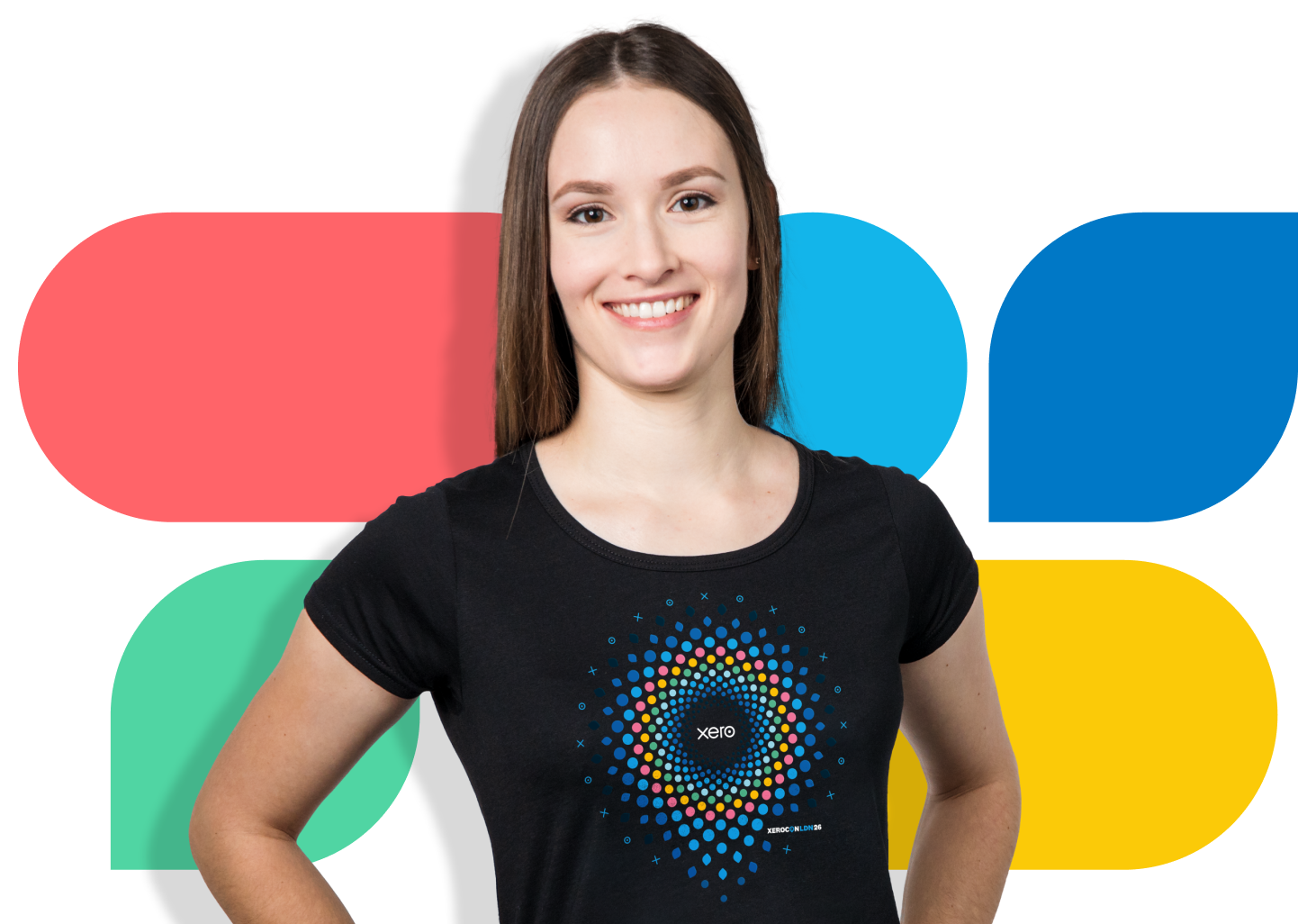 A Xero employee models the Xerocon London t-shirt.