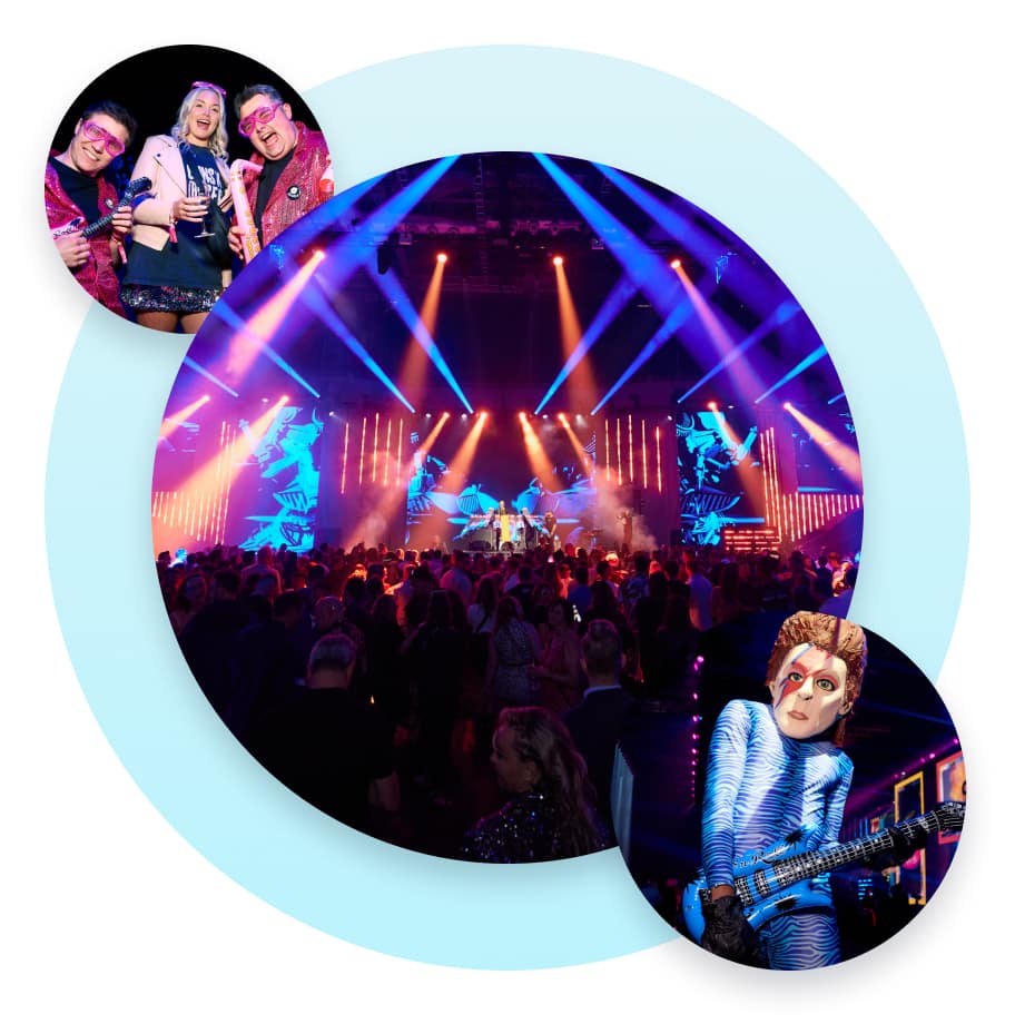 People in colourful costumes fill the dance floor at the Xerocon wrap party.