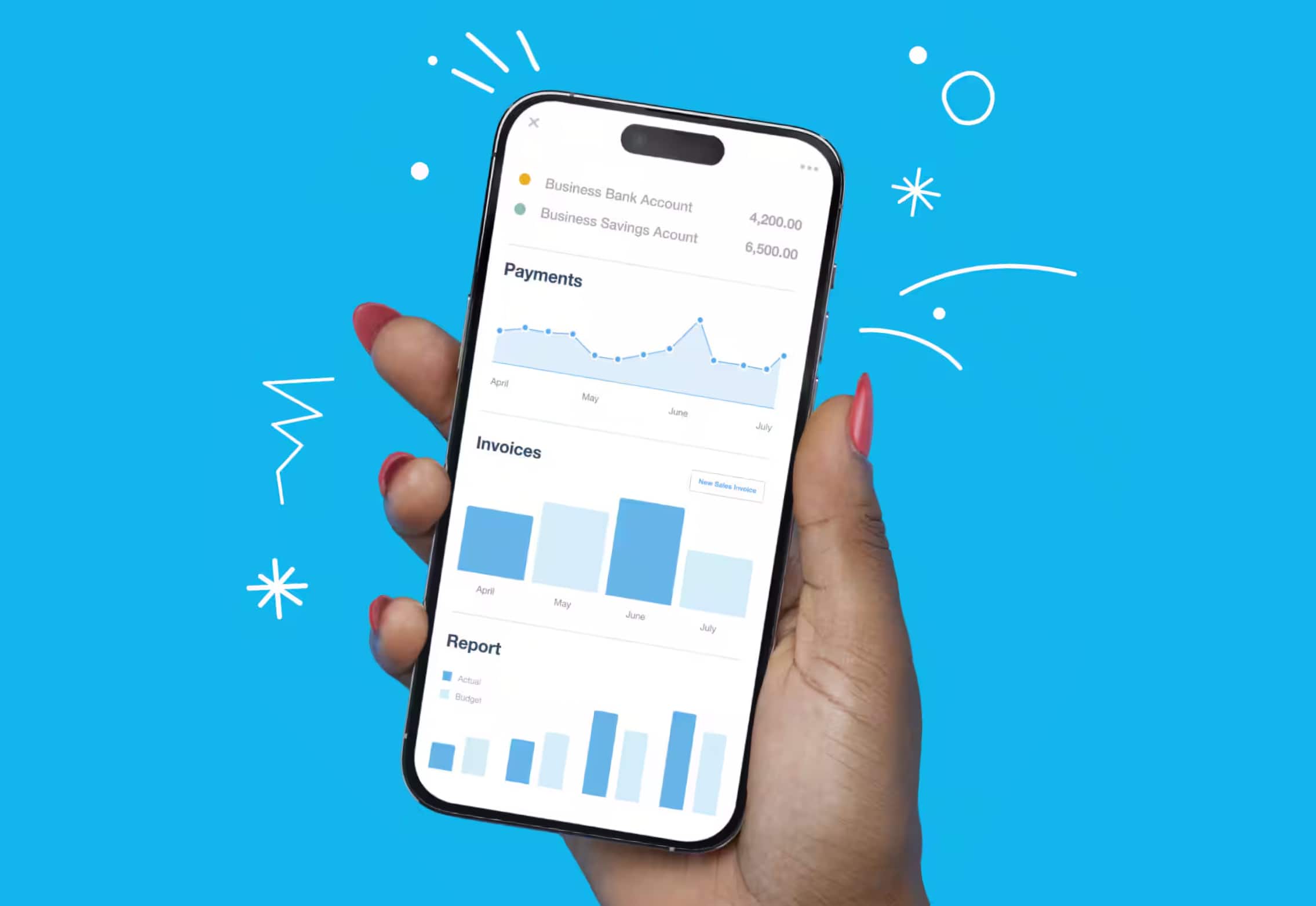 A person holding a phone displaying the Xero app interface.