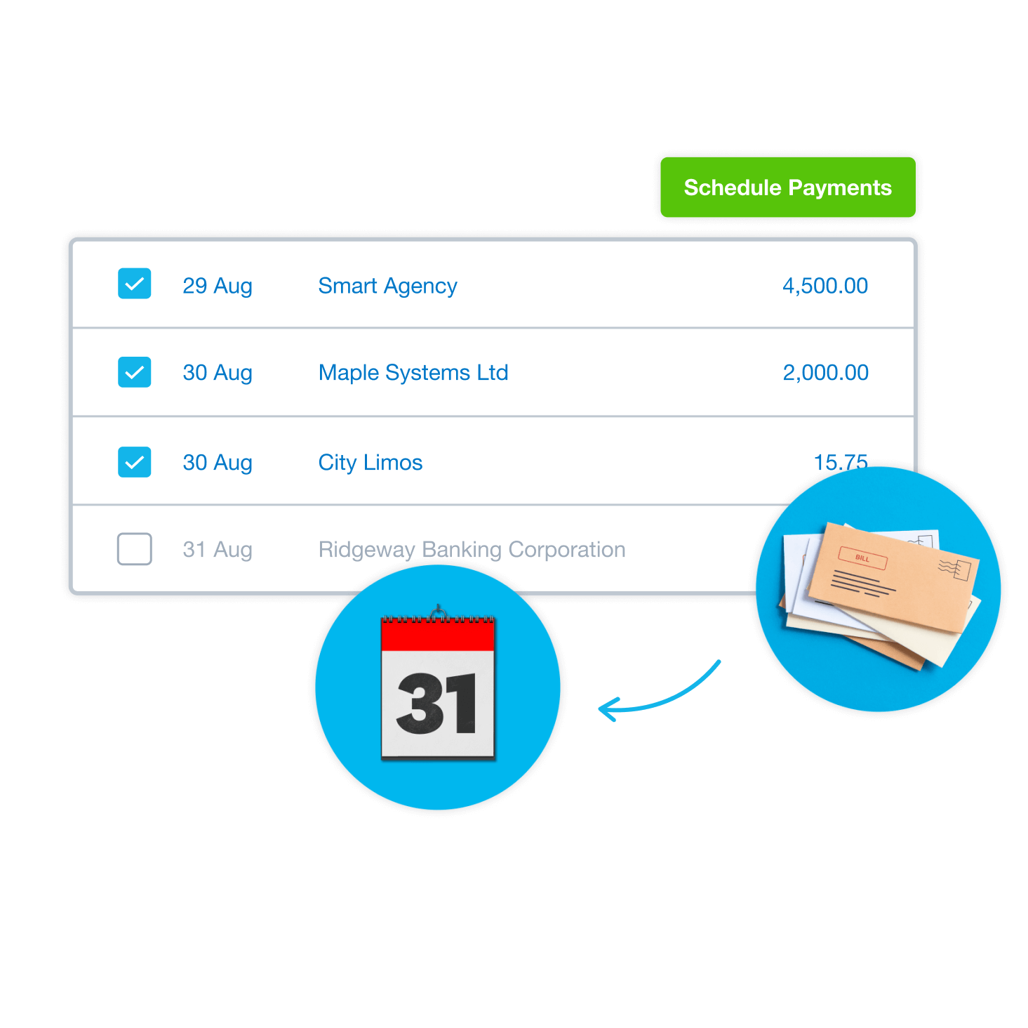 Xero accounting software for sole traders shows a list of bills for payment along with due dates.