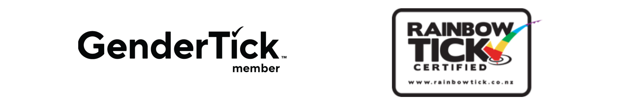 GenderTick member logo and Rainbow Tick certified logo