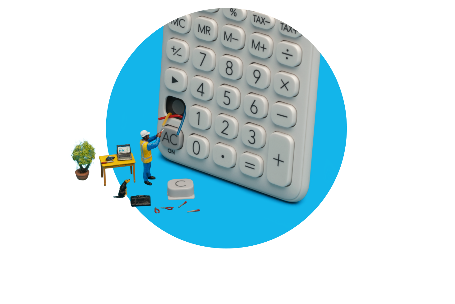 mini person working on a calculator