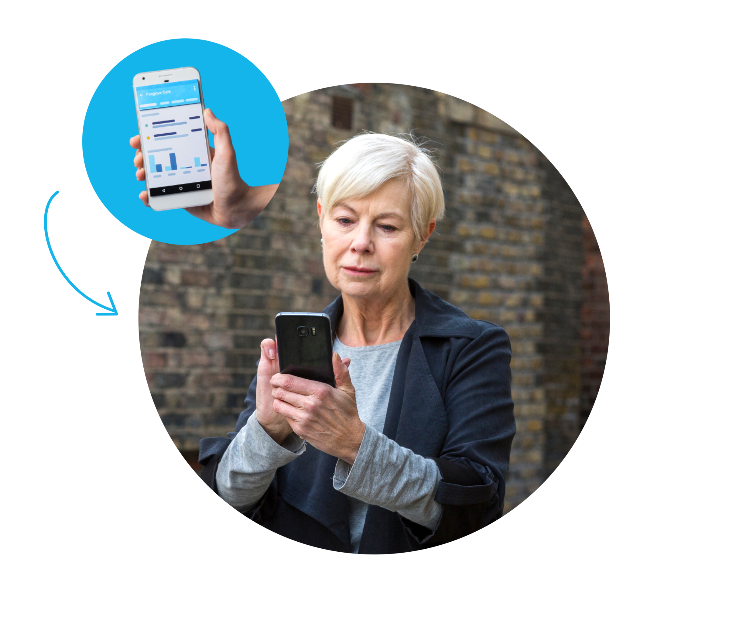 A business owner views the Xero dashboard in the accounting app on a mobile phone to see charts & key small business metrics.