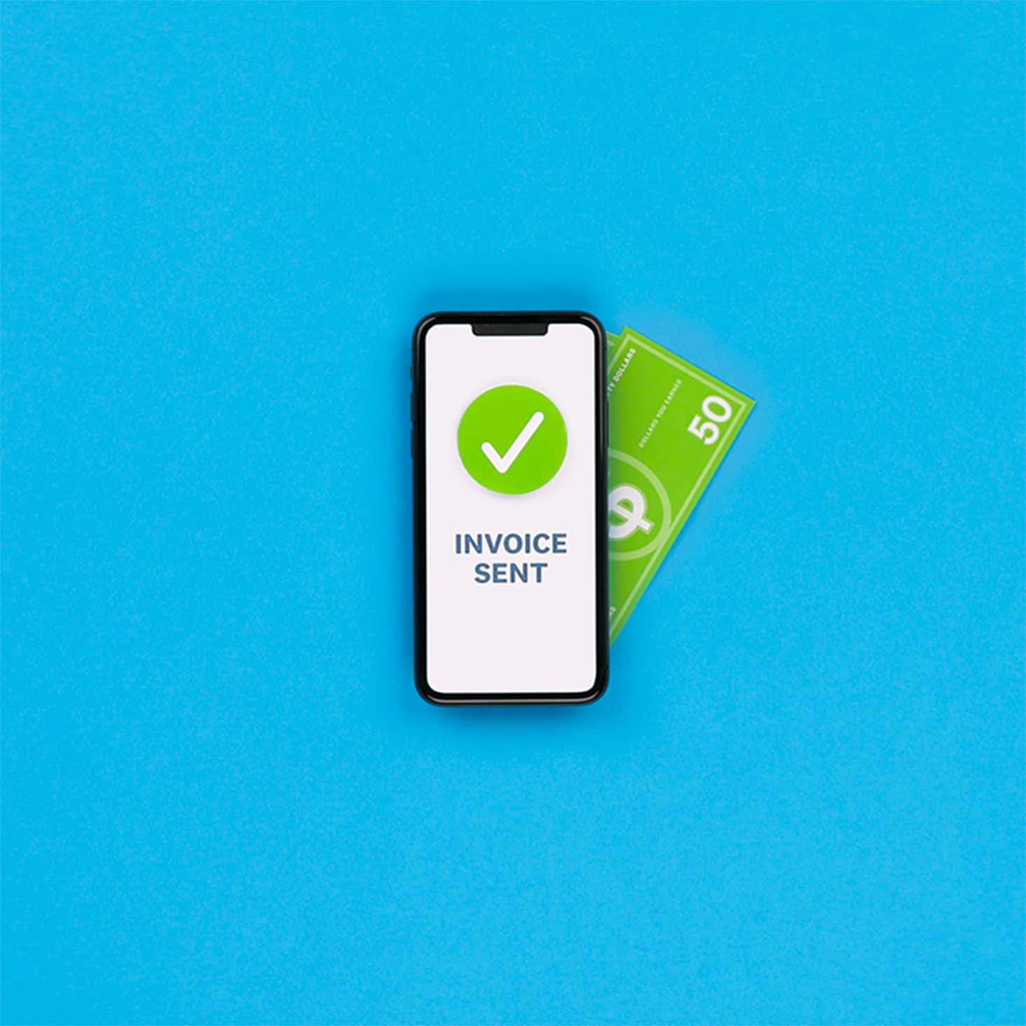 A green tick shows an invoice has been sent using Xero sole trader bookkeeping software.