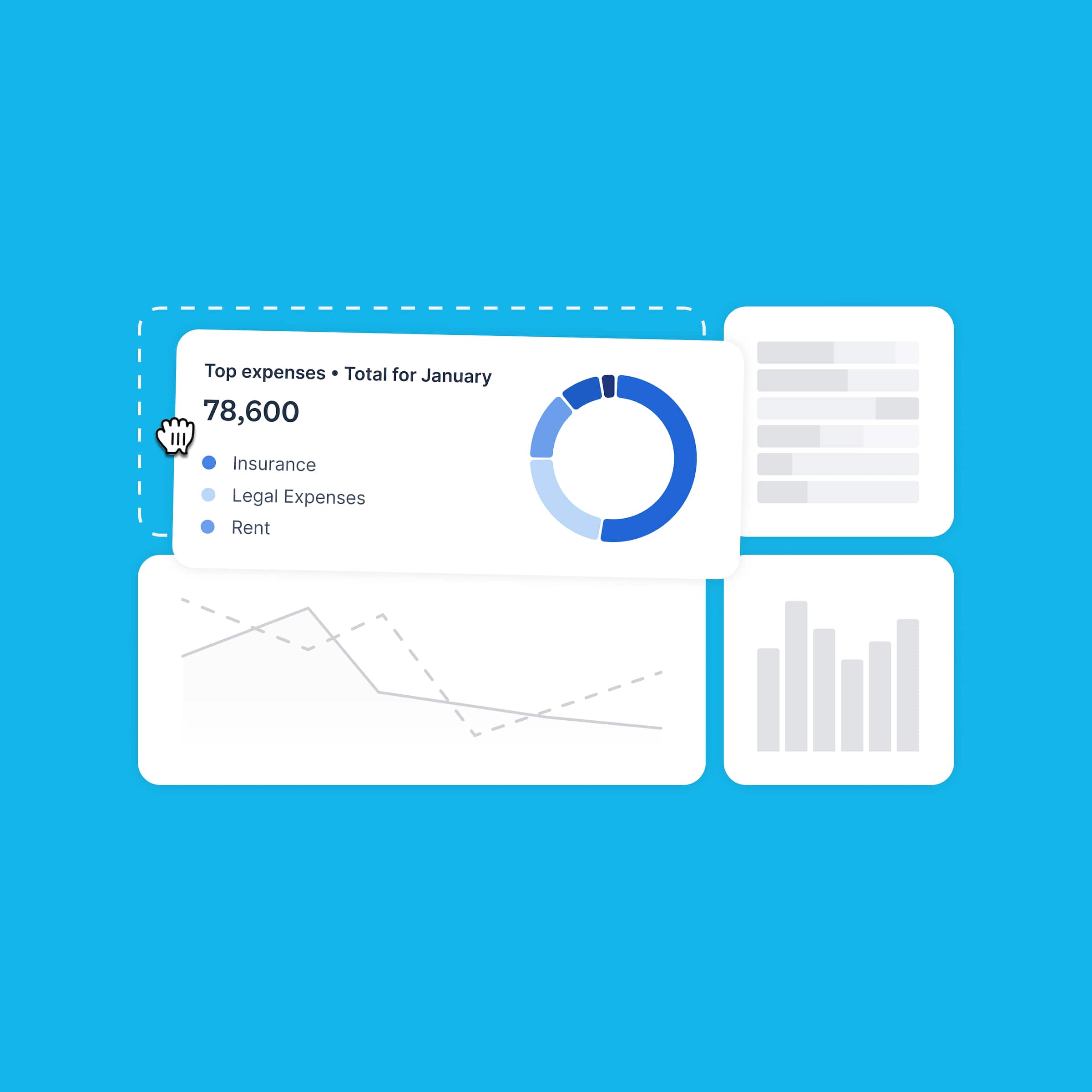 Growth chart of monthly profit and loss accounts alongside a June sales transaction list.