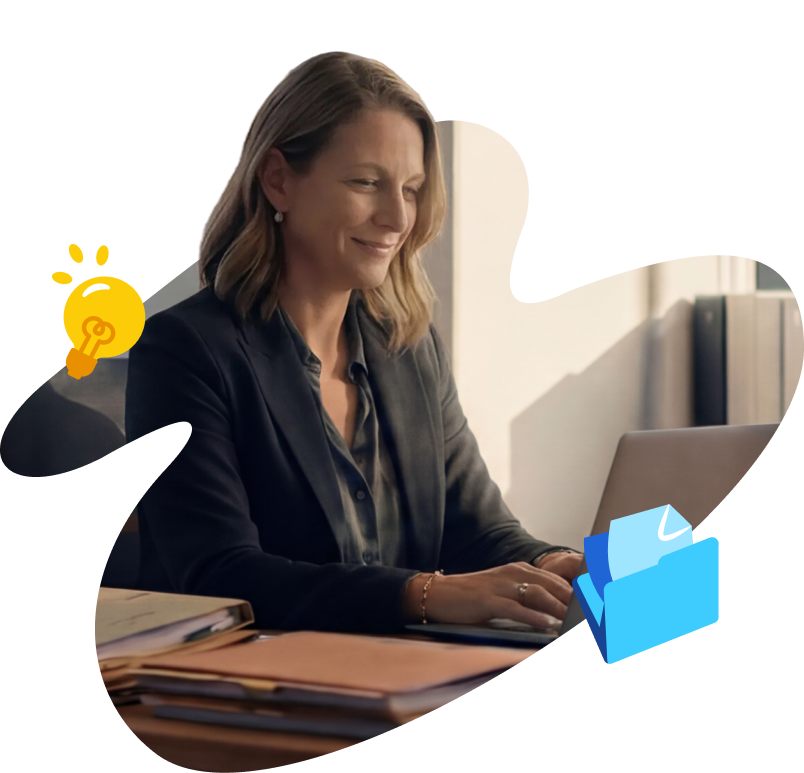 A cartoon of a person working at a desk.