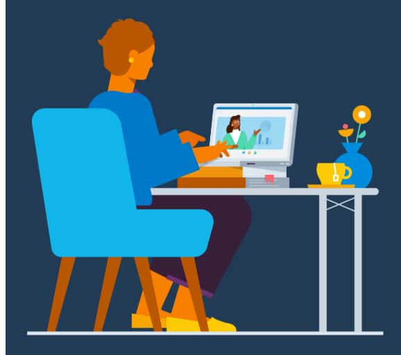 A cartoon of a person working at a desk.