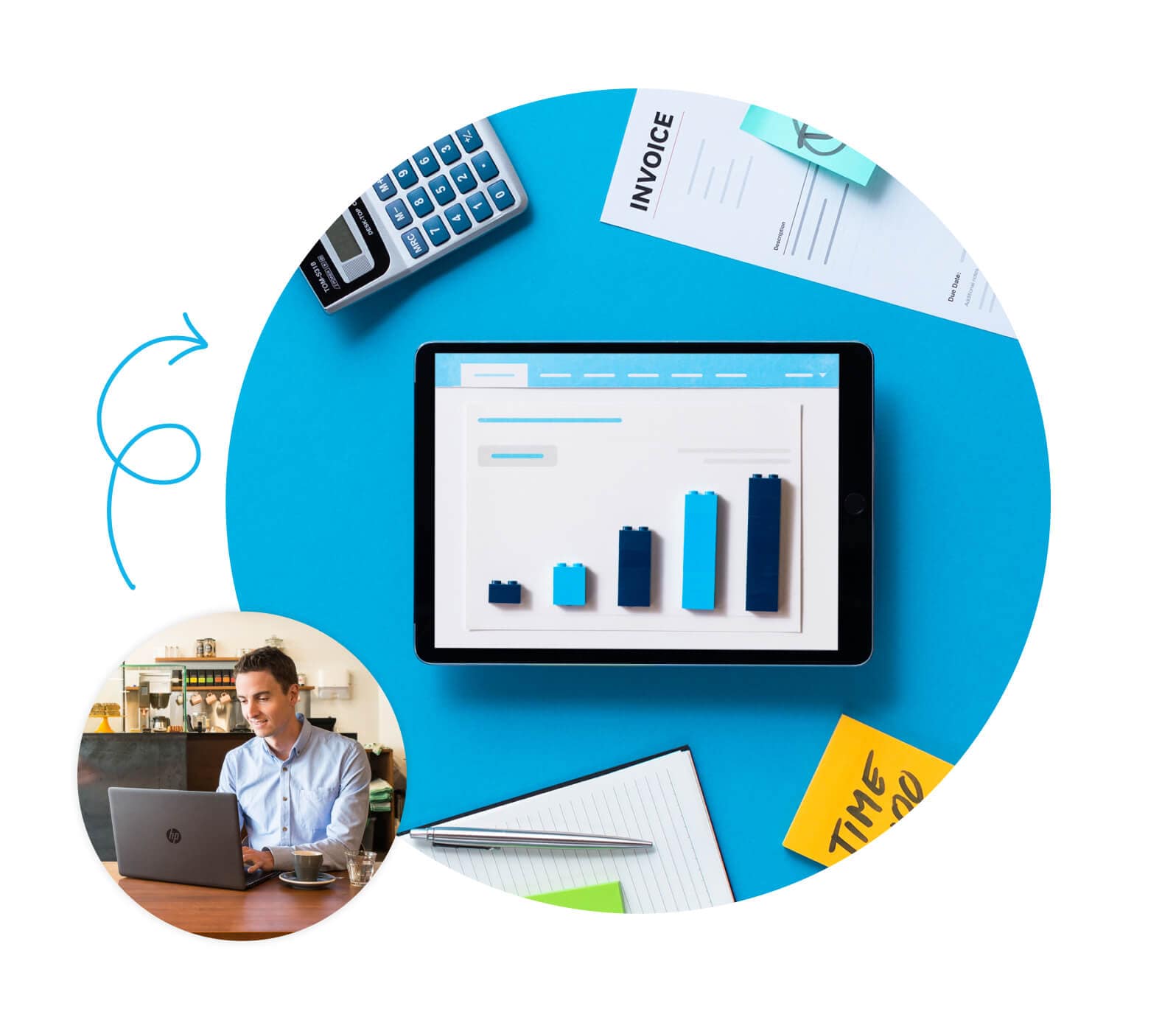 A man using bookkeeping software for small businesses on his laptop.